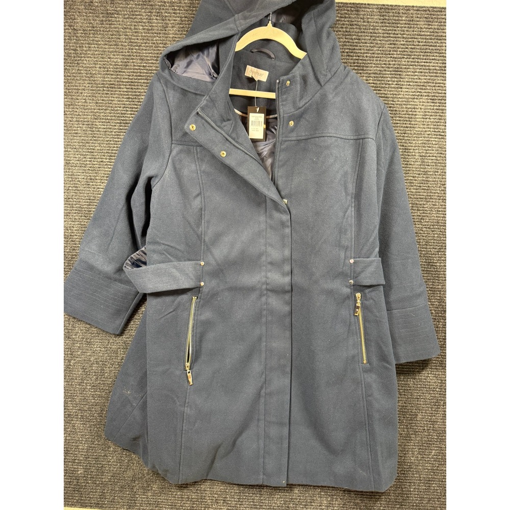 Avenue Womens Navy Blue Faux Wool‎ Hooded Coat Plus Size 26/28 NWT 00205300